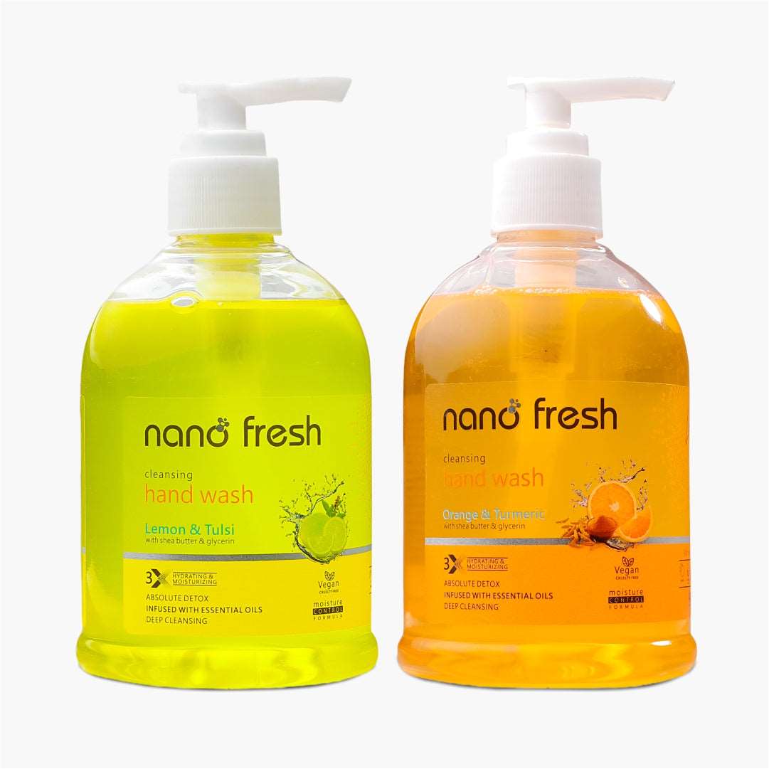 Nano Fresh Lemon & tulsi + Orange & turmeric Cleansing Hand Wash 2 X 300ml | Shea Butter and Glycerin | Kills 99.9% Harmful Germs