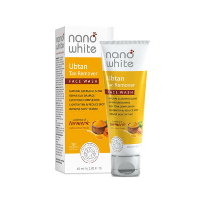 Nano White Ubtan Tan Remover |Turmeric Saffron Rice Water | Repair Sun Damage | Even Tone Complexion | Reduce Spot |Improve Texture Glow Face wash 60 ml (Pack of 2)