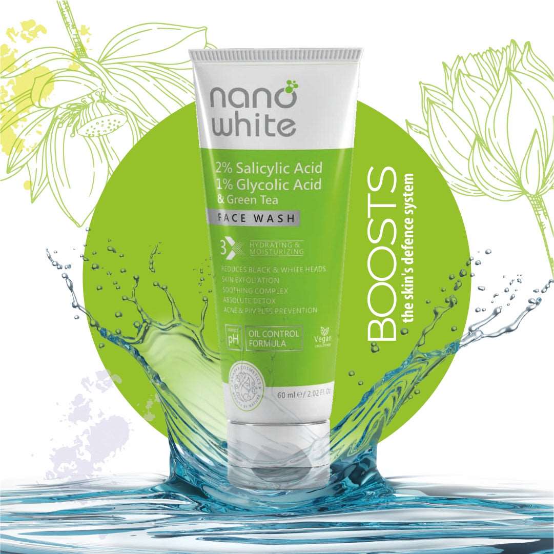 Nano White 2 % Salicylic, 1 % Glycolic & Green Tea  Face Wash & salicylic Acid, Vitamin E Cream for radiant, blemish-free skin. Exfoliates, nourishes, and reduces acne