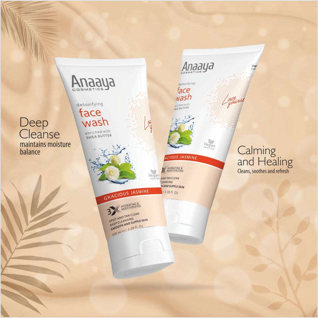 Anaaya Detoxifying Face Wash Trio: Gracious Jasmine, Majestic Rose, and Lavish Lavender. Enriched with Shea Butter, deep cleansing, spot & tan clean, pollution damage defence