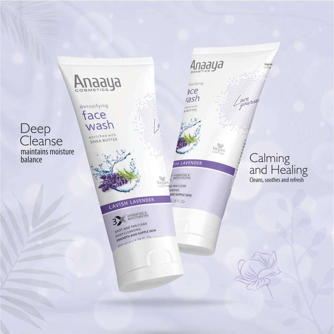 Anaaya Silky Soft Lavish Lavender Body Butter & Detoxifying Face Wash Combo: Hydrating Cream & Deep Cleansing | Spot & Tan Clean | Shea Butter, Vitamin E & Jojoba Oil |  72 Hr Moisturisation