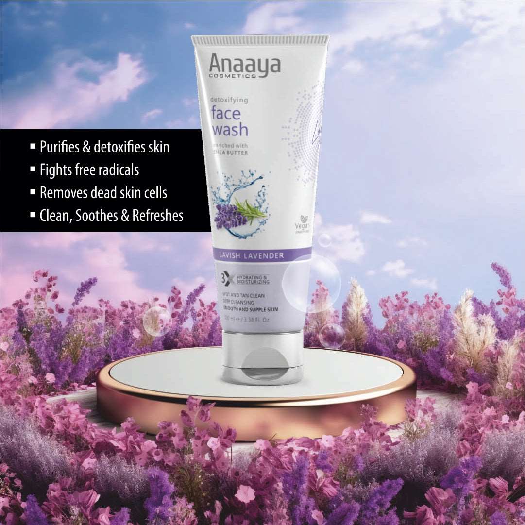 Anaaya Detoxifying Face Wash Duo: Majestic Rose and Lavish Lavender. Infused with Shea Butter for deep cleansing, spot & tan clean, pollution damage defense. Vegan, paraben-free formula for oil-free, radiant skin