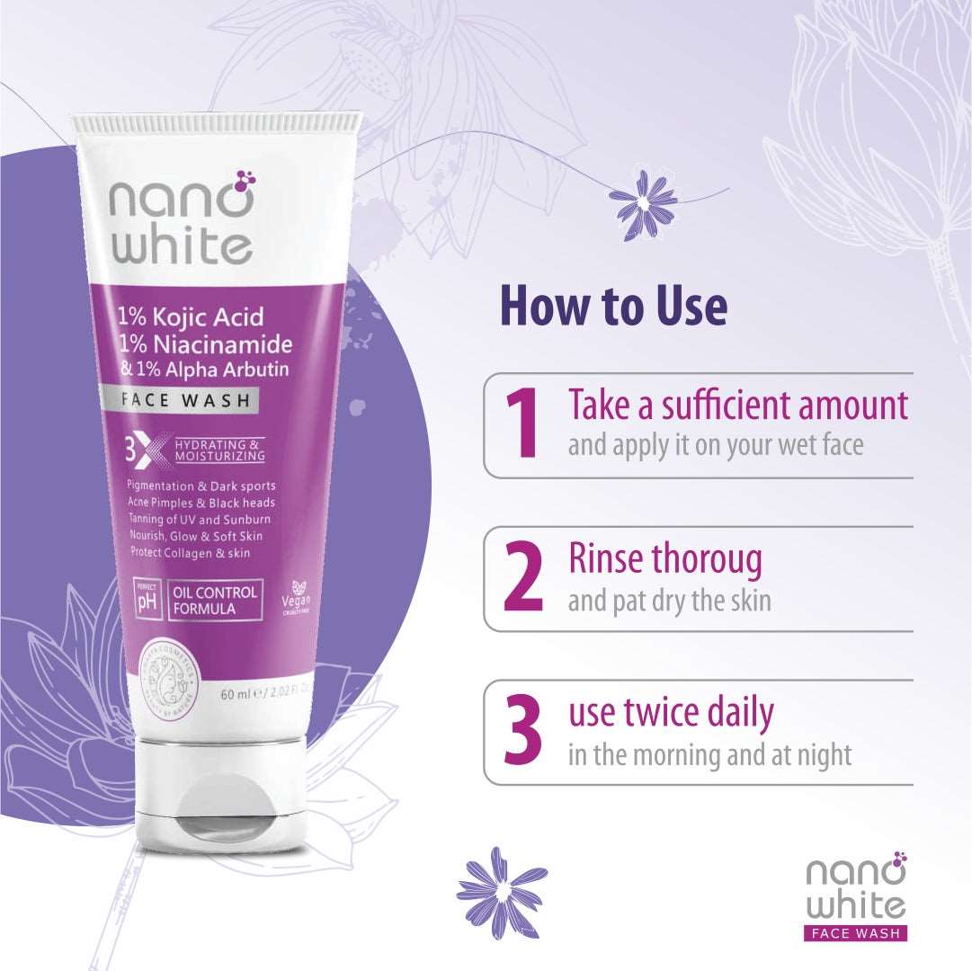 Nano White 1% Kojic Acid, 1 % Niacinamide & Alpha Arbutin Face Wash