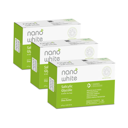 Nano White Salicylic + Glycolic and Green tea soap (Pack of 3)