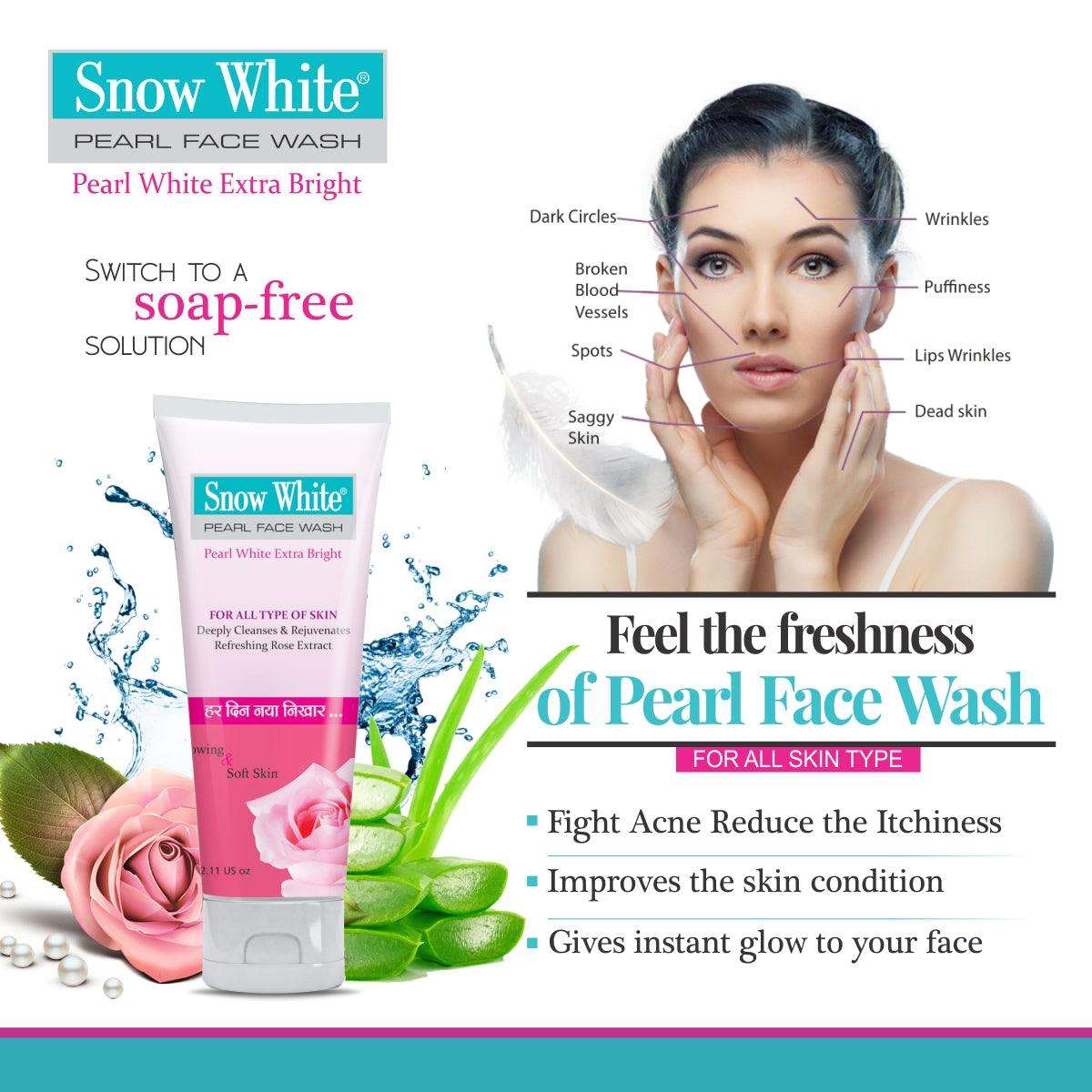 Snow White Pearl for Acne, Dark Circles, Pimples, Black Spots, Stretch Marks, Anti-Aging and Fairness Face Wash - Olefia Biopharma Limited