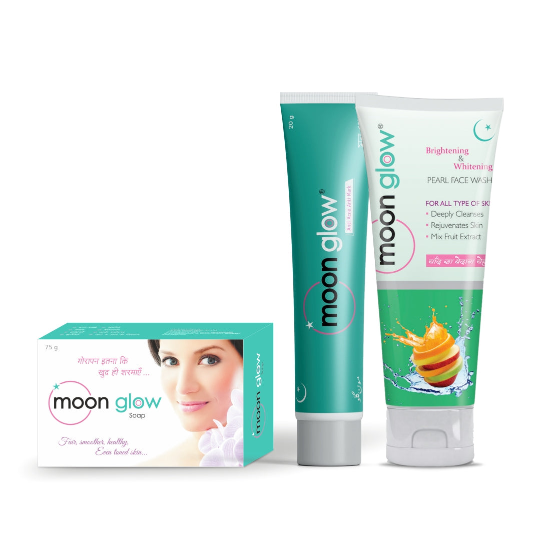 Moon Glow Cream, Pearl Face Wash and Soap for Acne, Pimples, Black Spots, Dark Circles, Stretch Marks, Anti-Aging and Fairness (1 Cream + 1 Pearl Face Wash +1 Soap)